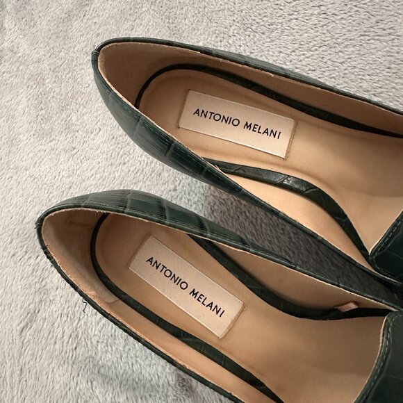 Antonio Melani Dark Green Pointed Toe Kitten Heels Women's 6.5 Penny Loafers - Picture 3 of 7